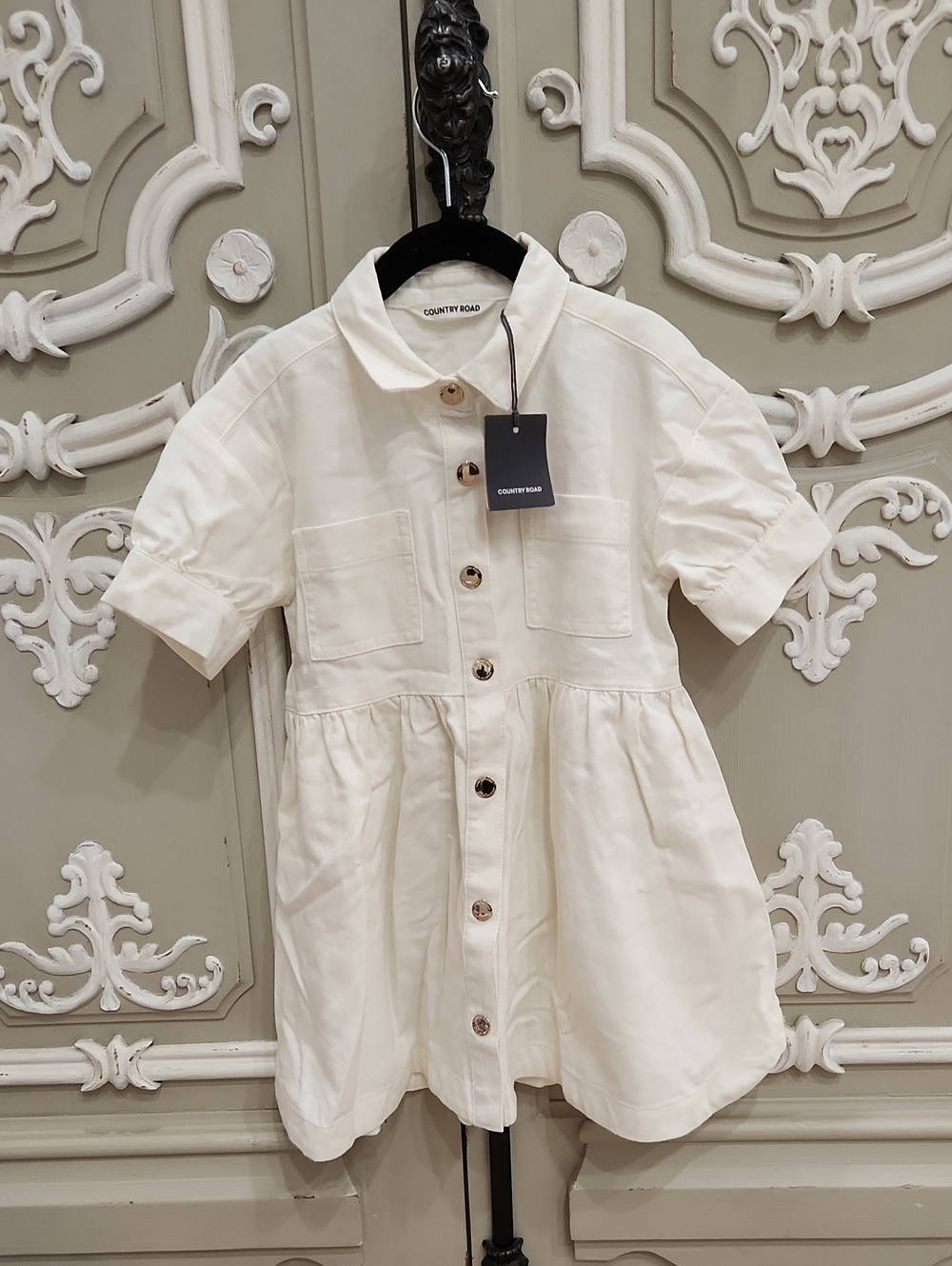Country Road Girls Cream Button-Front Soft Denim Dress Size 2 BNWT